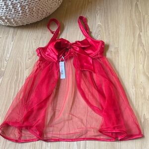 Adore Me Red Mesh Chemise with Satin Bow